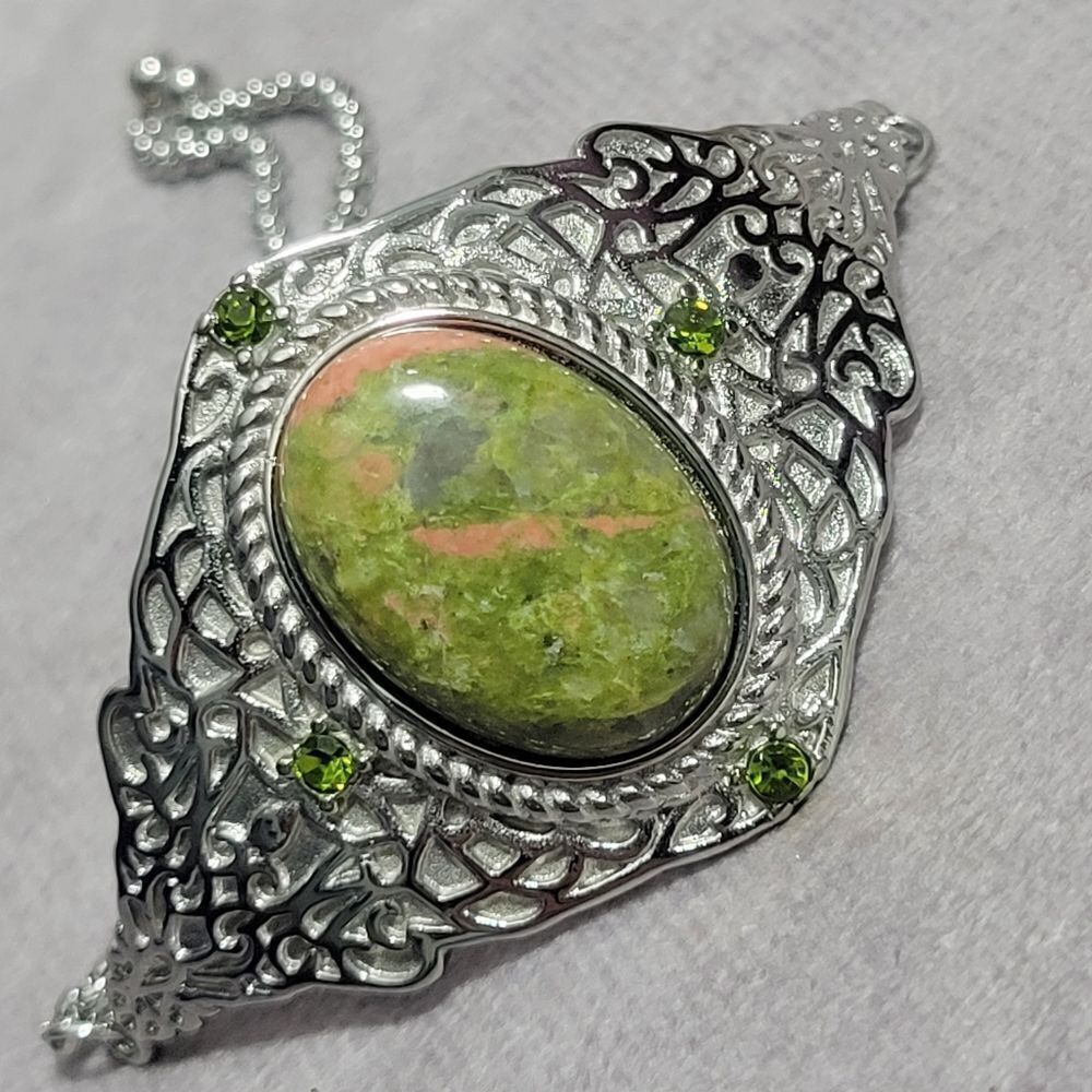Unakite and‎ Green Austrian Crystal Bracelet